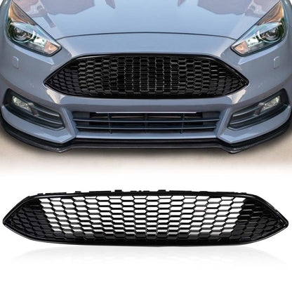 G-PLUS Front Bumper Upper Grille Compatible with Ford Focus S & SE 2015-2018 Replace for F1EZ-8200A, F1EZ-8200B Mesh Grill Honeycomb Style Black