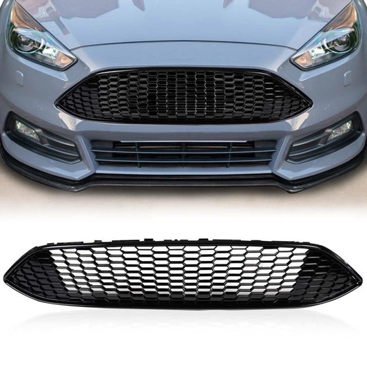 G-PLUS Front Bumper Upper Grille GRILLES | COMPATIBLE WITH FORD Focus S & SE 2015-2018 Replace for F1EZ-8200A, F1EZ-8200B Mesh Grill Honeycomb Style Black