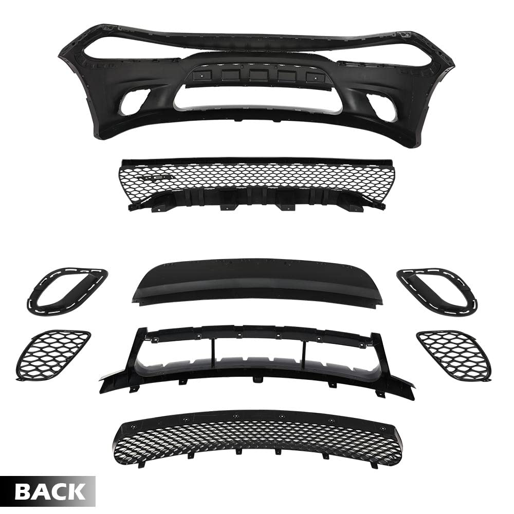 G-PLUS Front Bumper Body Kit Compatible with Dodge Charger 2015 2016 2017 2018 2019 2020 2021 2022 SRT Style 9PCS, Black