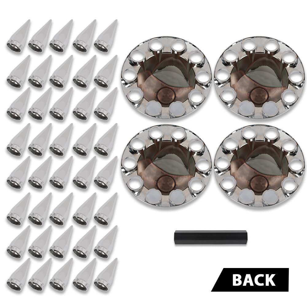G-PLUS Rear Wheel Cover Axle 33mm Spiked Hub Cover Kit Removable Caps Compatible with Semi-Trucks 22.5" and 24.5" Wheels ABS Chrome Semi Truck Hub Covers