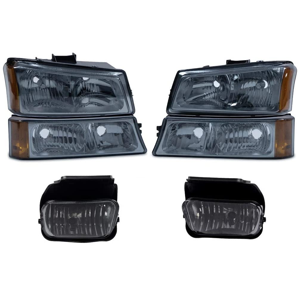 G-PLUS Headlights Bumper Lamp + Fog Lights Combo Assembly Compatible with Chevy 2003-2006 Silverado Avalanche 1500/2500/3500 PickupBumper Headlamps,faros delanteros