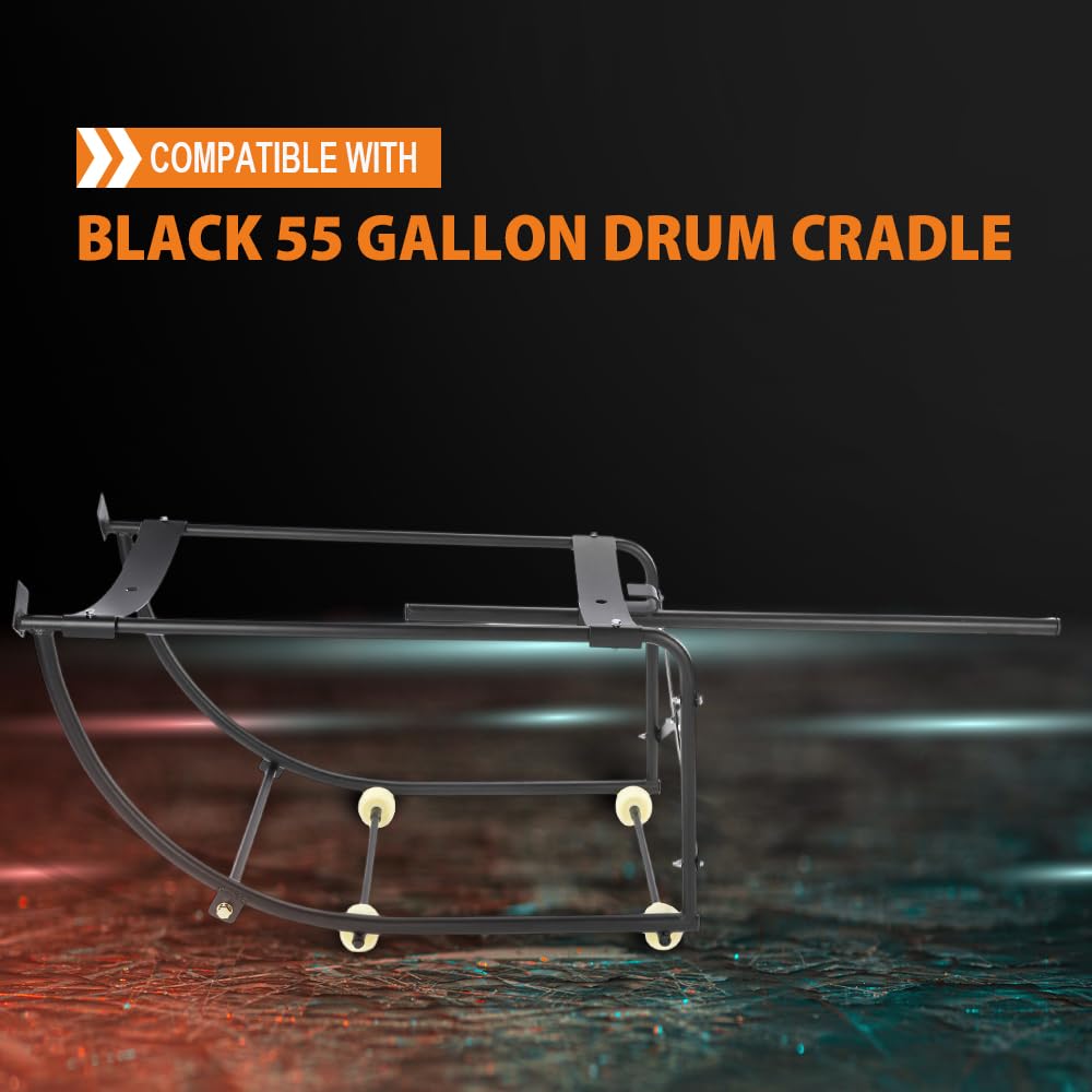 G-PLUS 55 Gallon Drum Cradle Stand Rack 600 Lbs Capacity w/ 4 Wheels Black
