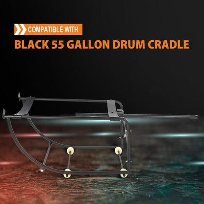 G-PLUS 55 Gallon Drum Cradle Stand Rack 600 Lbs Capacity w/ 4 Wheels Black