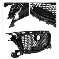 G-PLUS Front Bumper Upper Grille Compatible with Mazda 3 Axela 2017-2018 Honeycomb Black Close-up View