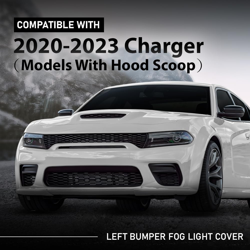G-PLUS Front Left Bumper Fog Light Cover Compatible with Dodge Charger 2020-2023 Black
