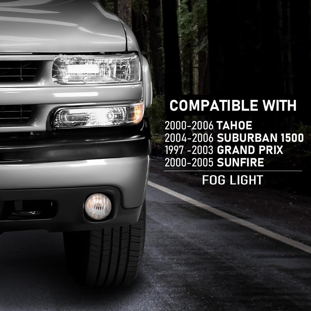 G-PLUS Fog Lights w/Bulb Pair Compatible with Chevy Tahoe Z71 2000-2006/Suburban 1500 Z71 2004-2006, Fit Pontiac Grand Prix 1997-2003/Sunfire 2000-2005(for Model w/Mounting Bracket) GM2592121
