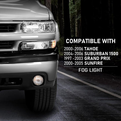 G-PLUS Fog Lights w/Bulb Pair Compatible with Chevy Tahoe Z71 2000-2006/Suburban 1500 Z71 2004-2006, Fit Pontiac Grand Prix 1997-2003/Sunfire 2000-2005(for Model w/Mounting Bracket) GM2592121