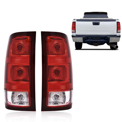 G-PLUS Tail Lights Lamps w/Bulbs & Wiring Harness Compatible with GMC Sierra 1500 2500 3500HD 2007-2013 Left+Right Red Lens Taillamps Brakelights Luces Traseras Faros TraserosAssembly