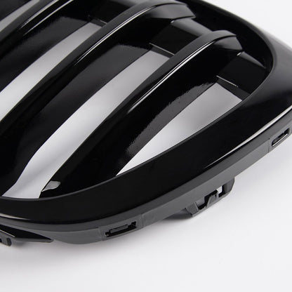 Black Front Bumper Kidney Grille Hood Grill Compatible for BMW F48 F49 X1 2016-2017