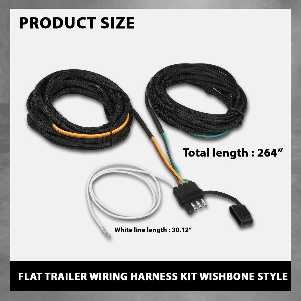 G-PLUS 22Ft 4 Pin 5 Wire Flat Trailer Wiring Harness Kit Copper Wire Wishbone Style Fit for Boat ATV Trailer Tail Light