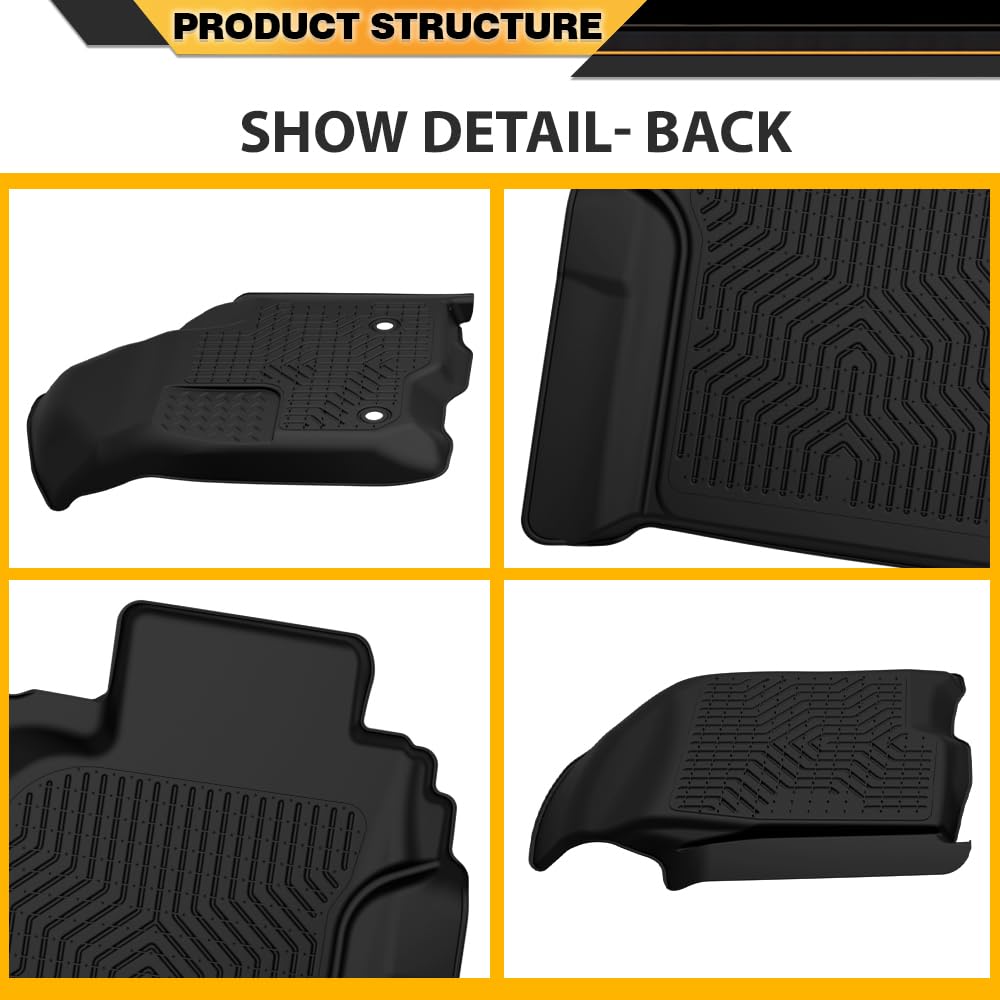 Floor Mats Cargo Liners, Compatible with Chevy Silverado GMC Sierra Crew Cab 2019-2025, 1st & 2nd Row 3PCS, All Weather Full Cover Protection