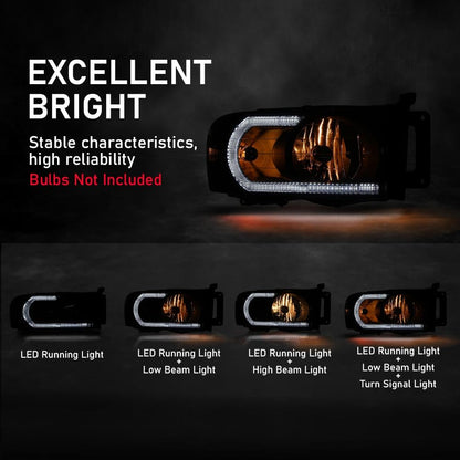G-PLUS LED Headlights Headlamps Compatible with Dodge Ram 1500 2002-2005,Compatible with Dodge Ram 2500 3500 2003-2005 Smoke Lens Black Housing Clear Reflector,faros delanteros Assembly