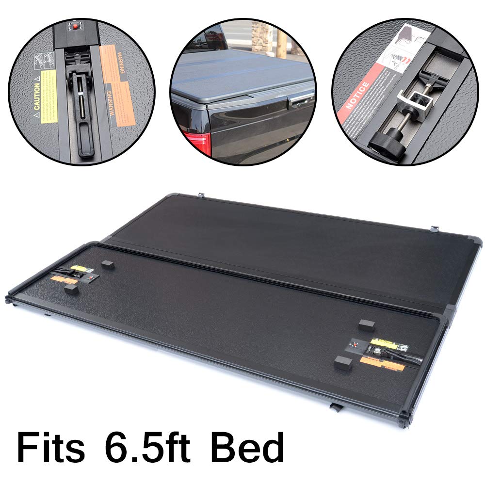 G-PLUS Tri Hard Solid -Fold Tonneau Bed Cover Compatible with 2004-2008 Ford F150 Short 6.5ft
