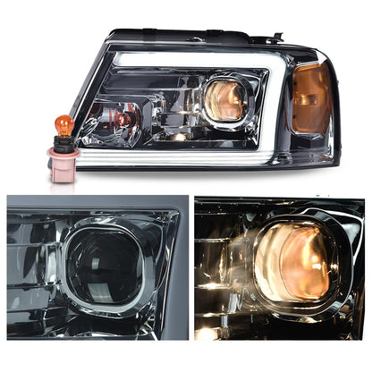 G-PLUS LED DRL Headlights Assembly, Fit Ford F150 2004-2008/Lincoln Mark Lt 2006-2008(NOT Fit 2004 F150 Heritage/Flareside Beds), Smoky Lens Chrome Housing Amber Reflector Headlamps faros delanteros