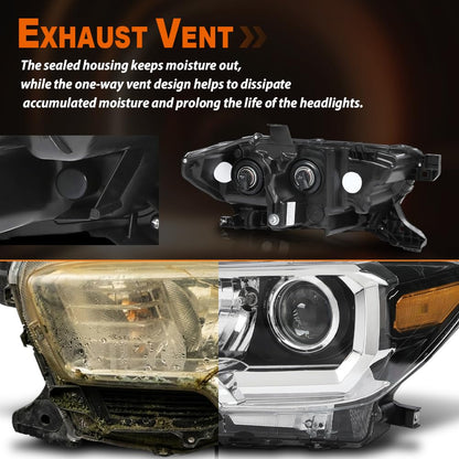 G-PLUS Headlight Assembly Left and Right Side w/o LED Daytime Running Compatible with Toyota Tacoma 2016-2017 OEM Fit Standard 2 PCS White