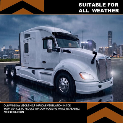 G-PLUS Tape-On Window Visors Deflector Rain Guard Compatible with Kenworth T680 T880 2012-2018 | High-Wind Resistant | Rain & Fog Protection | Clear View | Window Friendly | Smoky