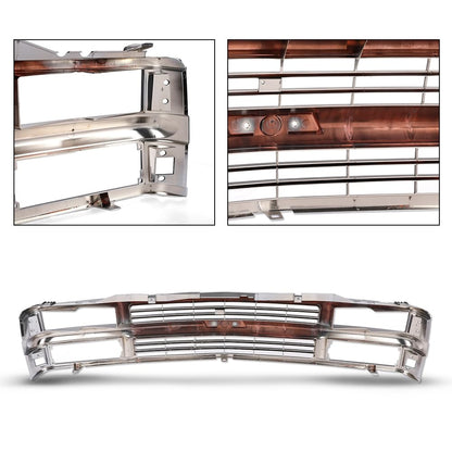 G-PLUS Chrome Grille w/Black Insert Compatible with Chevy Blazer Tahoe C/K 1500 2500 3500 1994 1995 1996 1997 1998 1999 2000 15981106 GM1200238