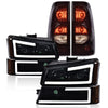 G-PLUS LED DRL Headlights Assembly + Tail Lights Fit Chevy Silverado 1500 1500 HD 2500 2500 HD 2003-2006, Smoky Lens Black Housing Amber Reflector Headlamps Assembly Dark Red Taillights