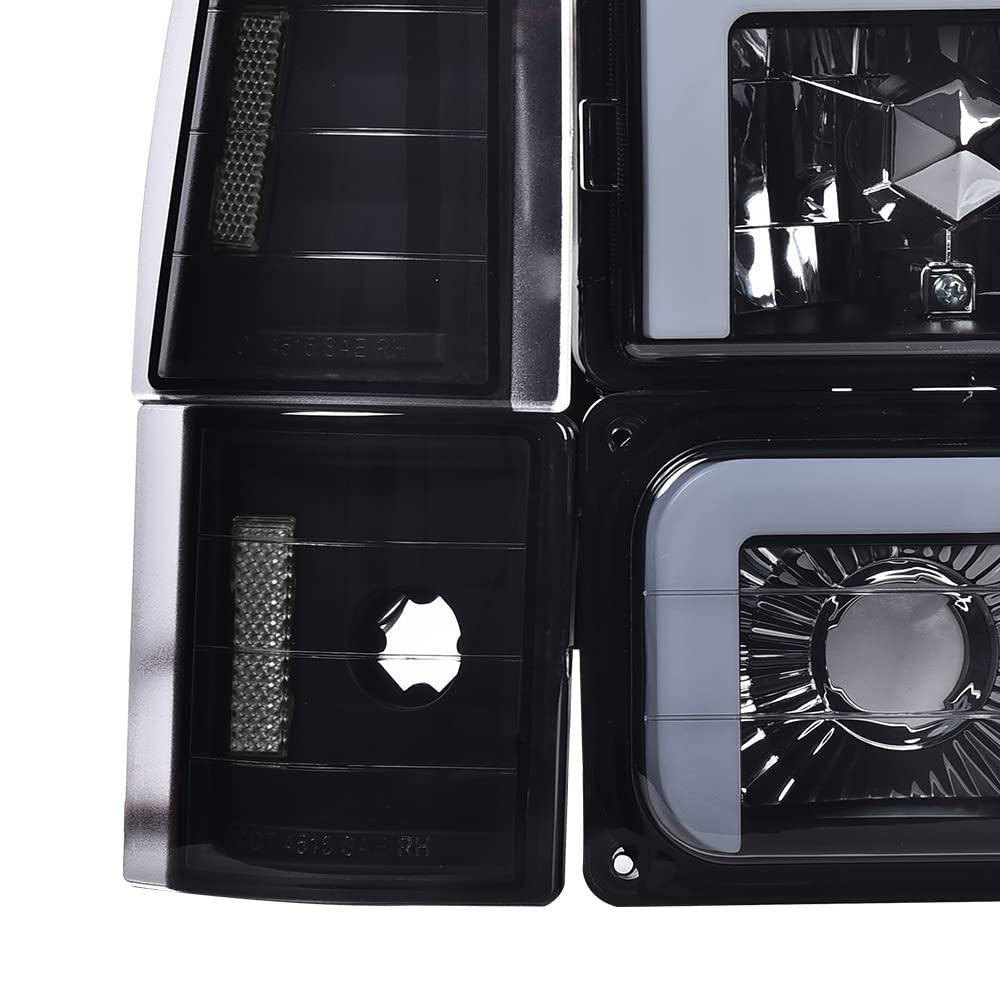G-PLUS LED DRL headlights, Compatible with 1994 1995 1996 1997 1998 1999 2000 GMC C10 C/K C1500 bumper Headlamp, Smoky lens Black Housing Clear Reflector