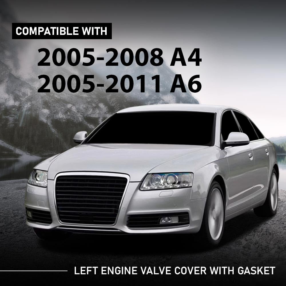G-PLUS Left Engine Valve Cover w/Gasket Compatible with Audi A4 2005-2008/ Fit Audi A6 2005-2011 06E103471G, V104953, 0360037 Silver