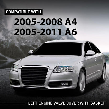 G-PLUS Left Engine Valve Cover w/Gasket Compatible with Audi A4 2005-2008/ Fit Audi A6 2005-2011 06E103471G, V104953, 0360037 Silver