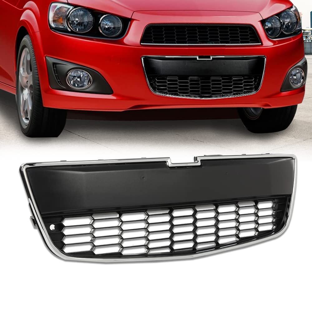 G-PLUS Front Bumper Lower Grille Compatible with Chevy Sonic LS/LT/LTZ 2012-2016 Chrome Grill Shell Trim w/Black Insert 95227395 GM1036139