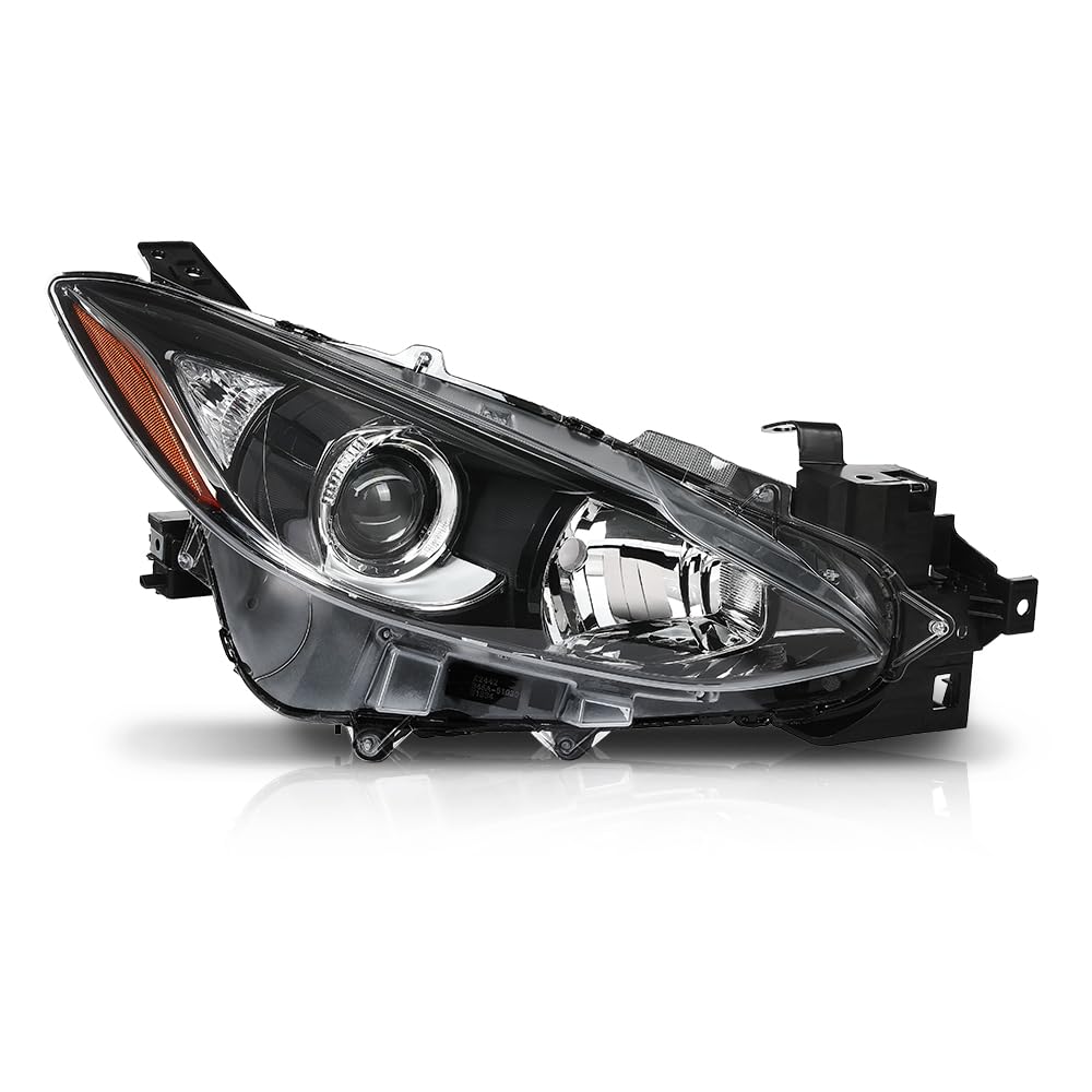 G-PLUS Headlight w/bulb Compatible with Mazda 3 2014 2015 2016 Bumper Headlamp BPW1510K0, MA2503144 Right Passenger Side Clear Lens Black Housing Amber Reflector