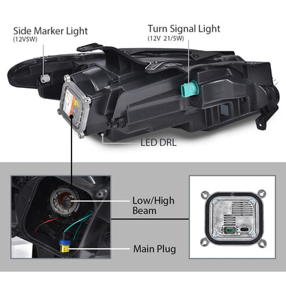 G-PLUS Headlight Lamps w/LED DRL & Marker Light w/o D3S HID Bulb Compatible with Chevy Traverse 2018-2021 Driver Left 84721414 Clear Lens Chrome Housing Bumper Headlamps,faros delanteros