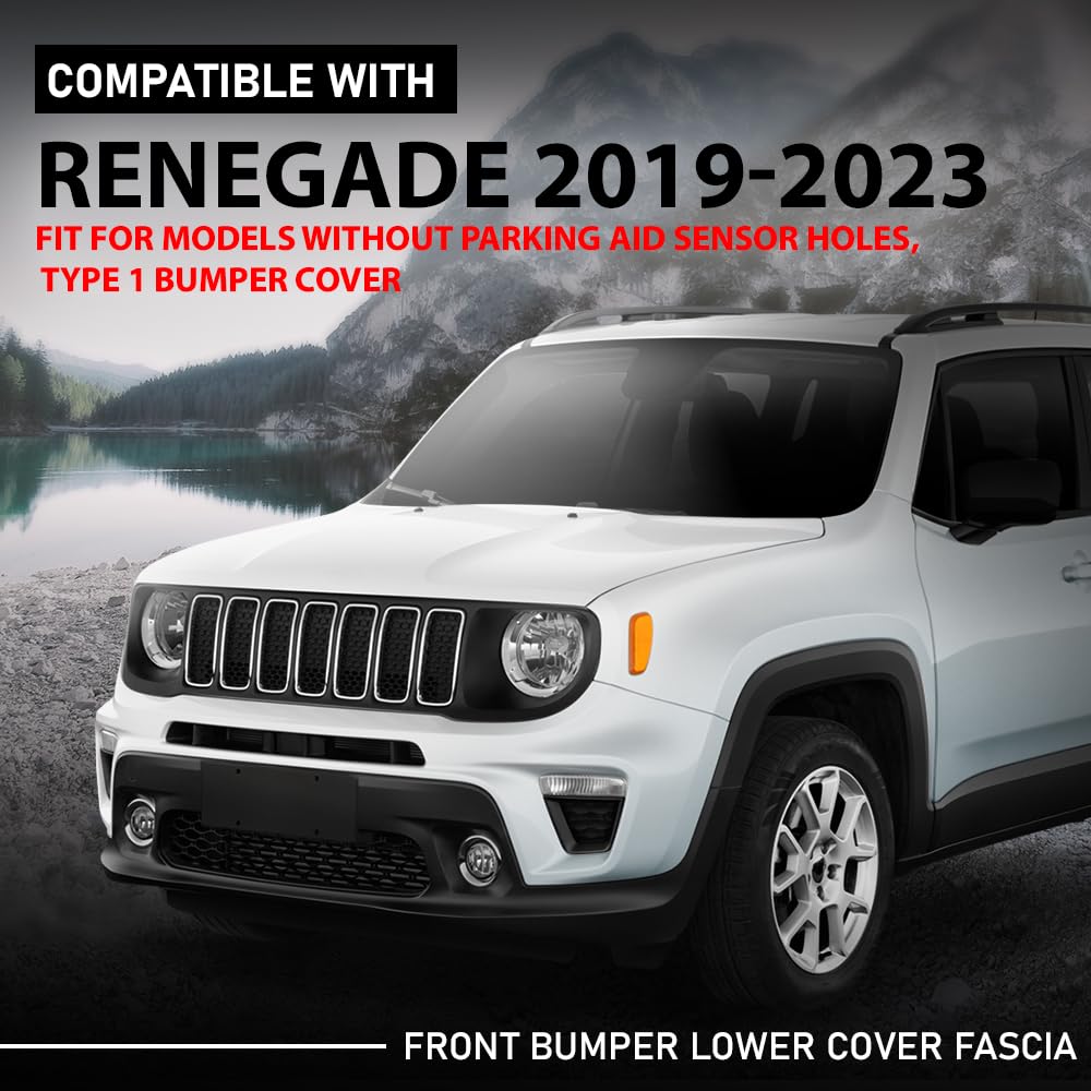 G-PLUS Front Lower Bumper Cover Compatible with Jeep Renegade 2019-2023, Fit Models w/o Parking Aid Sensor Holes, 6VZ71LXHAA, CH1015139, Primed Black