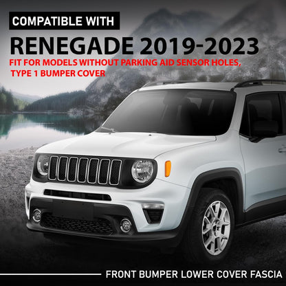 G-PLUS Front Lower Bumper Cover Compatible with Jeep Renegade 2019-2023, Fit Models w/o Parking Aid Sensor Holes, 6VZ71LXHAA, CH1015139, Primed Black