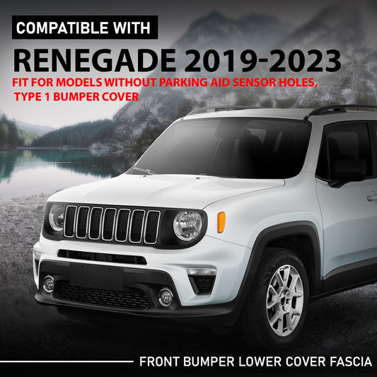 G-PLUS Front Lower Bumper Cover Compatible with Jeep Renegade 2019-2023, Fit Models w/o Parking Aid Sensor Holes, 6VZ71LXHAA, CH1015139, Primed Black