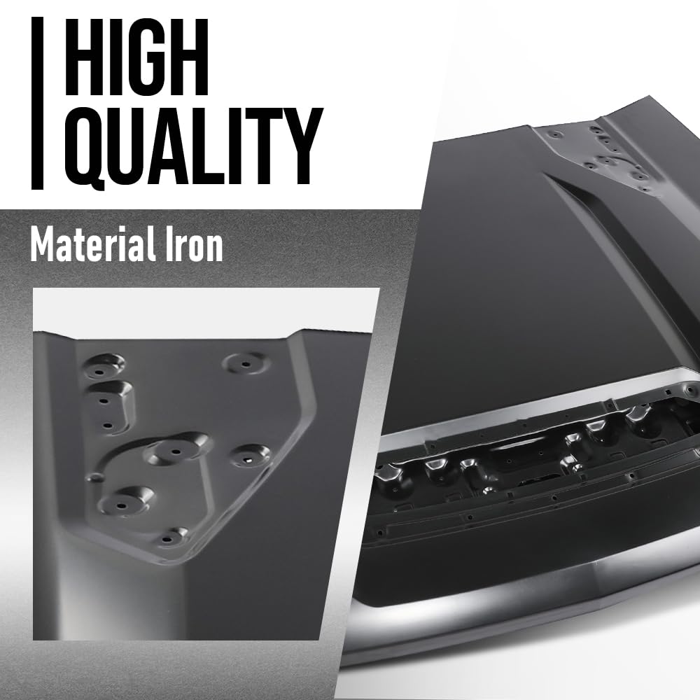 G-PLUS Front Hood Panel 1 Pc Iron Compatible with Chevy Silverado 2500HD 3500HD 2020 2021 2022 2023 2024 2025 GM1230488, 84830121 Black