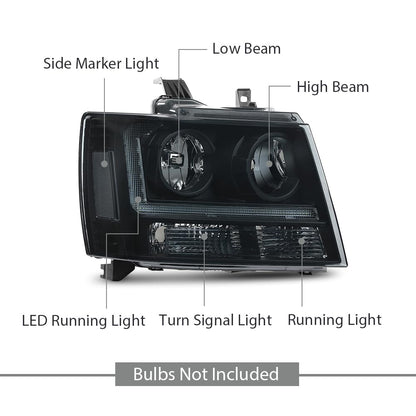 G-PLUS Headlights Assembly Projector Factory Headlamps Compatible with Chevy Tahoe Suburban 2007-2014 Smoky Lens Black Housing Clear Reflector Left & Right Bumper Head Light,faros delanteros