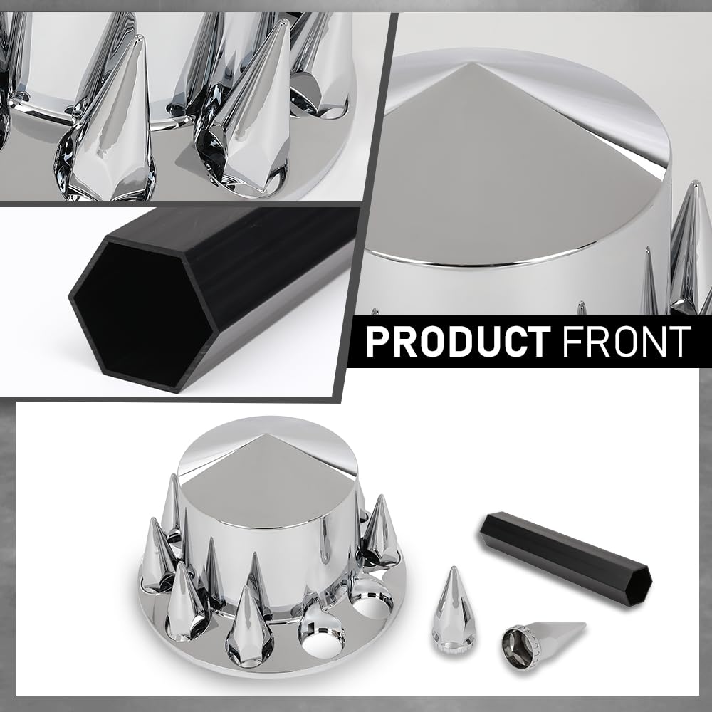 G-PLUS Rear Wheel Cover Axle 33mm Spiked Hub Cover Kit Removable Caps Compatible with Semi-Trucks 22.5" and 24.5" Wheels ABS Chrome Semi Truck Hub Covers