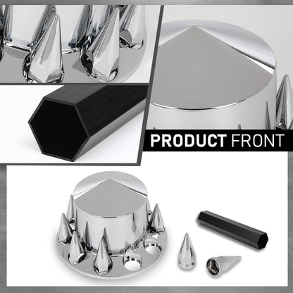 G-PLUS Rear Wheel Cover Axle 33mm Spiked Hub Cover Kit Removable Caps Compatible with Semi-Trucks 22.5" and 24.5" Wheels ABS Chrome Semi Truck Hub Covers