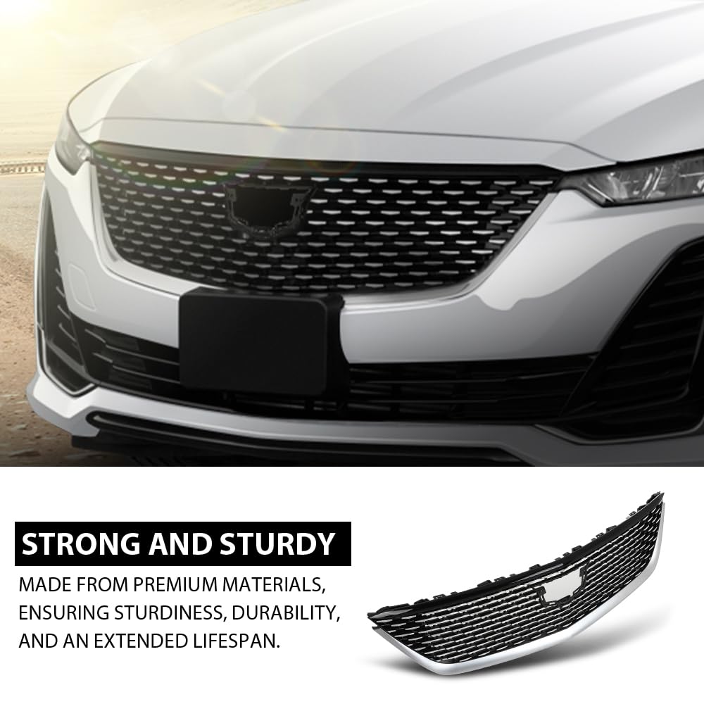 G-PLUS Front Bumper Grill Grille Compatible with Cadillac CT5 Luxury 2020-2023 84934970 Chrome Black