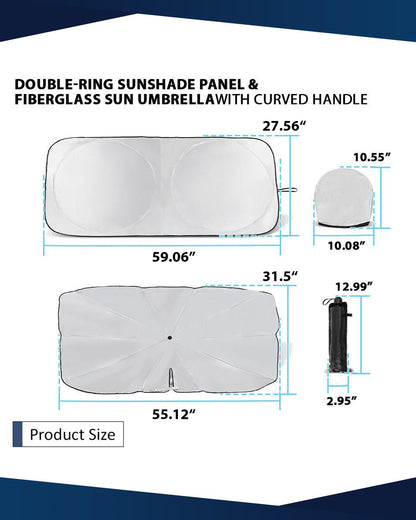Retractable Windshield Sun Shade for car Windshield Sun Shade,99% UV Blocking,Long-Frequency and Short-Frequency Demand,Small(Sunshade 59.06"x27.56",Umbrella 55.12"x31.5")