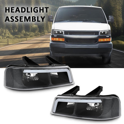 G-PLUS LED Headlights Assembly Front Headlamps Compatible with Chevy Express GMC Savana 1500 2003-2014, Fit Chevy Express GMC Savana 2500 3500 2003-2023 Clear Lens Black Housing