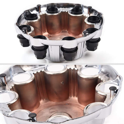 Wheel Center Caps 8 Lugs (Set of 4) Best for 16'' Van & Truck Rim Wheels Compatible for Chevy Silverado Suburban Avalanche GMC Sierra Yukon 1500 2500 - Chrome Black Replacement Hub Cover 5079