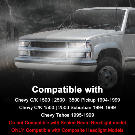 G-PLUS Corner Light Fit 1994-2000 Chevy CK/C10 1500 2500 3500 2WD,(ONLY For Composite Headlights) Signal Side Marker Lamps (Clear Lens Black Housing Clear Reflector) Bumper Headlamps,faros Assembly