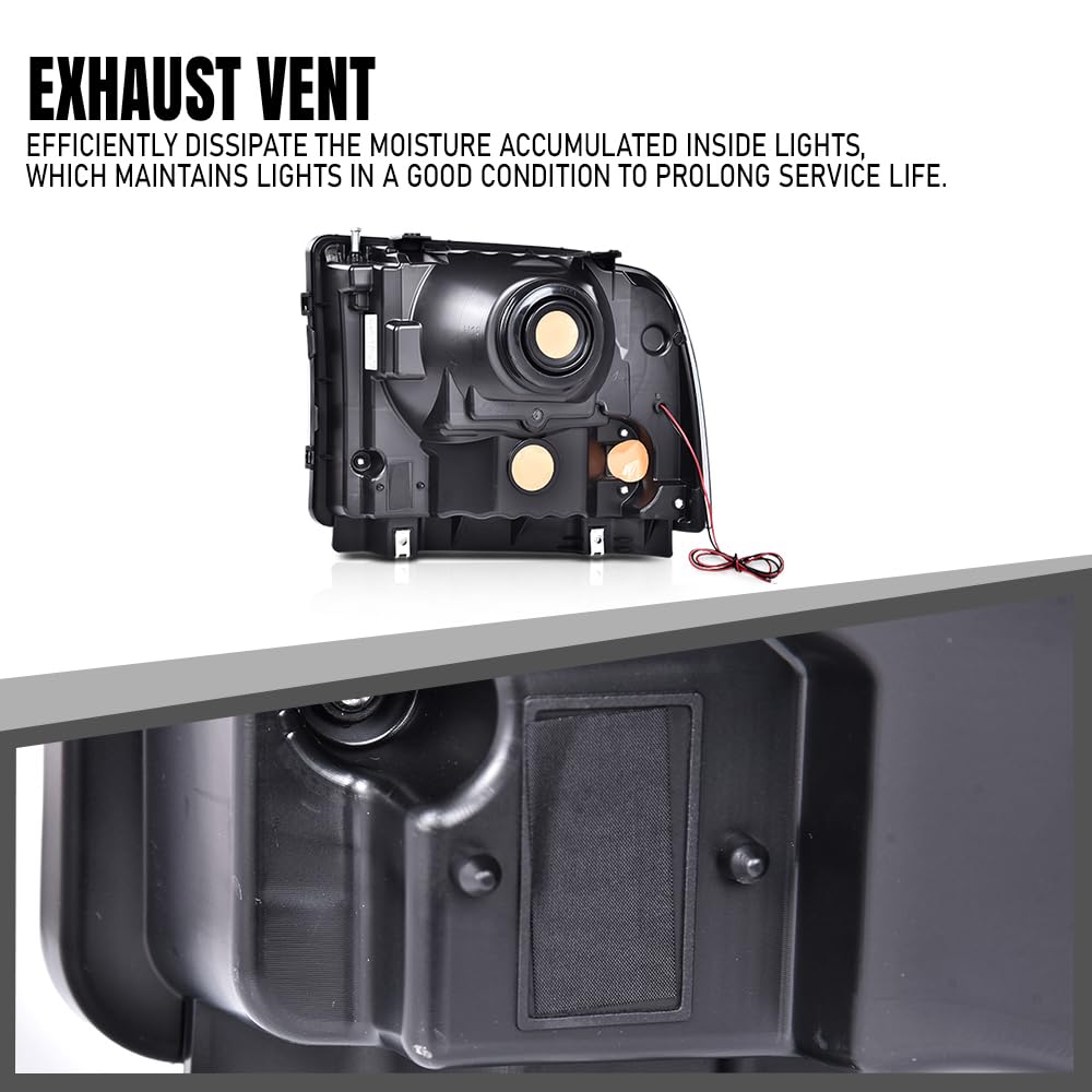 G-PLUS LED DRL BAR Headlight Assembly Compatible with Ford F250 F350 F450 F550 Super Duty 05-07 /Fit Ford Excursion 05 HeadLamps LH & RH Clear lens Black Housing White Reflector FO2503217 6C3Z13008CB