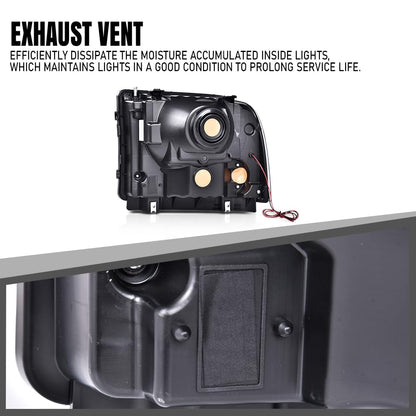 G-PLUS LED DRL BAR Headlight Assembly Compatible with Ford F250 F350 F450 F550 Super Duty 05-07 /Fit Ford Excursion 05 HeadLamps LH & RH Clear lens Black Housing White Reflector FO2503217 6C3Z13008CB