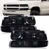 G-PLUS Headlights Assembly Fit 1999-2002 Chevy Silverado/ 2000-2006 Suburban Tahoe GM2521173 Smoky Lens Black Housing Clear Reflector