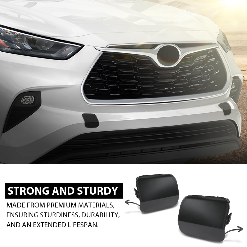 G-PLUS Pair Front Bumper Tow Hook Eye Cover Cap, Compatible with Toyota Highlander 2020-2023, Left & Right Side 2PCS, 521270E930, 521280E933