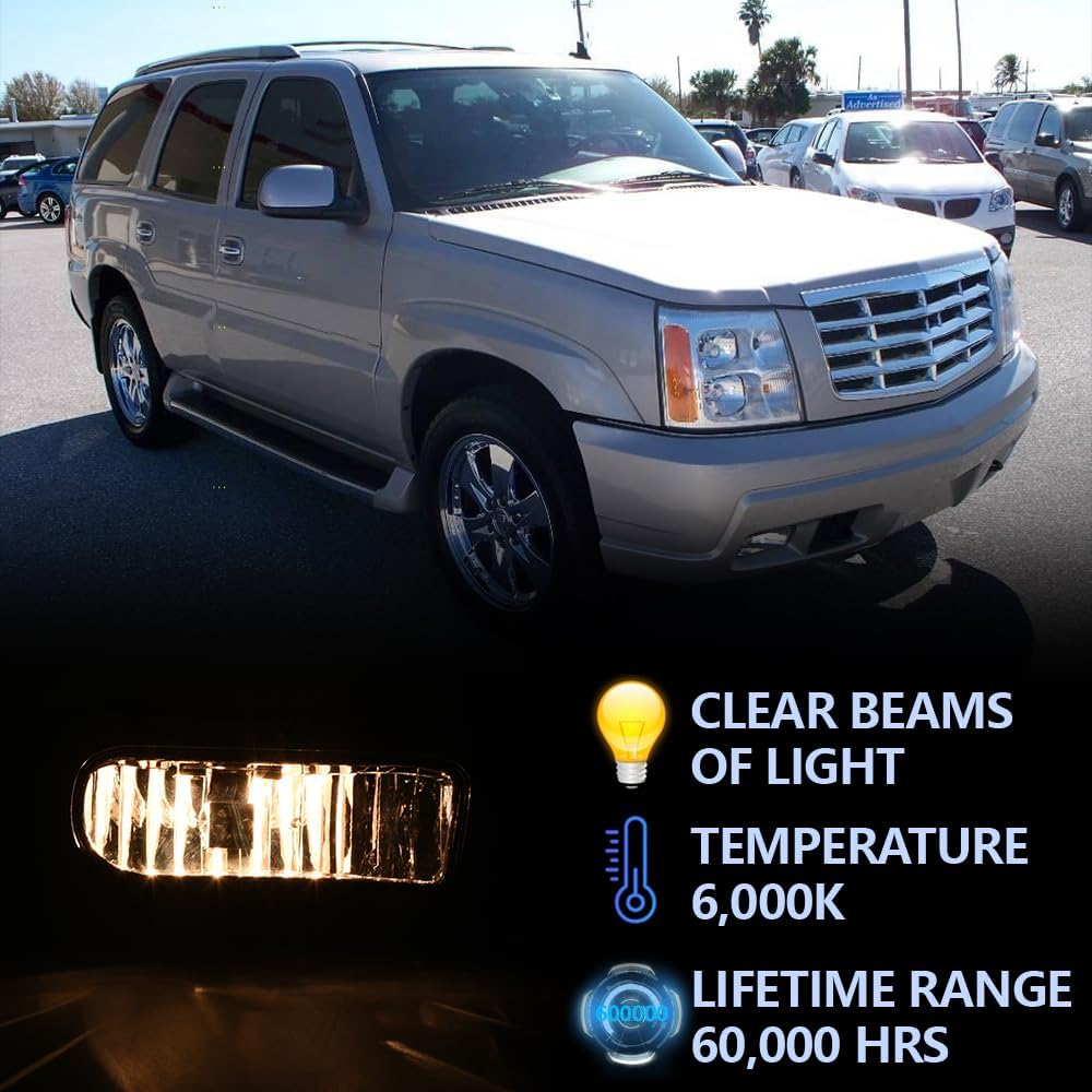 G-PLUS Fog Lights Assembly Compatible with Cadillac Escalade 2002 2003 2004 2005 2006,Fit Cadillac Escalade ESV 2003-2005 Driving Fog Lamps w/ 880 12V 27W Bulbs GM2592138 GM2593138(Clear Lens)