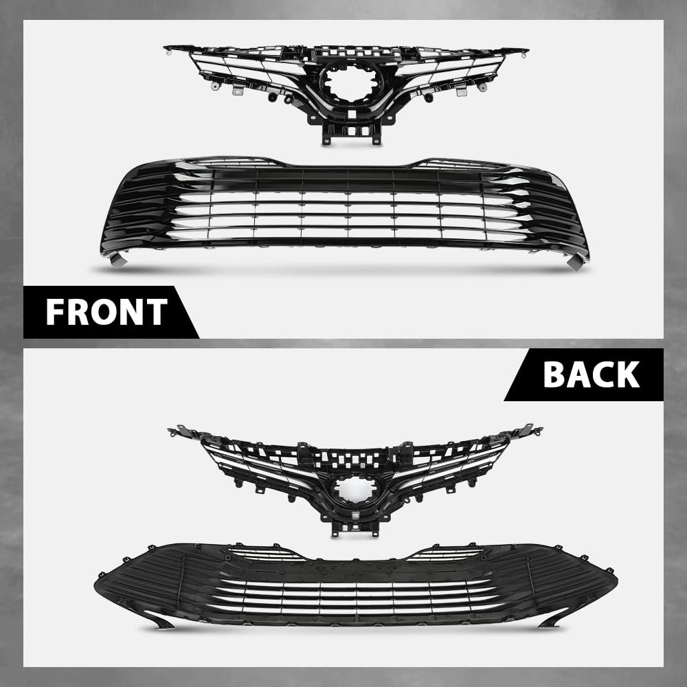 G-PLUS Front Bumper Upper & Lower Grille Black Trim Compatible with Toyota Camry LE XLE 2018-2020 5310106A70