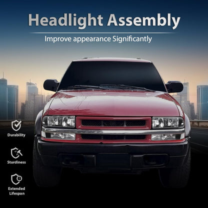 G-PLUS Headlights Assembly Fit Chevy S10 Pickup/Blazer 1998 1999 2000 2001 2002 2003 2004 Bumper Headlamps Clear Lens Black Housing Clear Reflector 16526217 16526218 15098267 15098268,faros delanteros