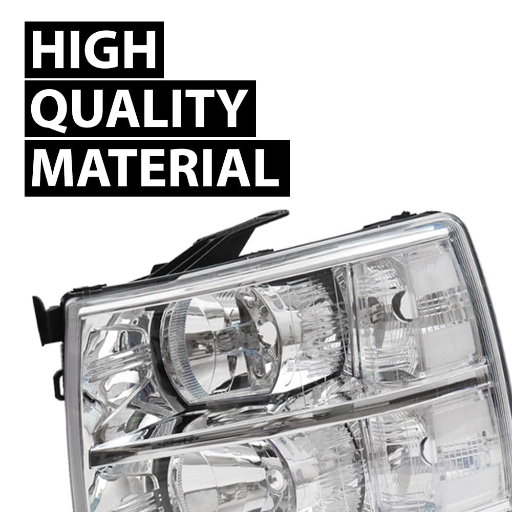 G-PLUS Headlights Assembly, Fit Chevy Silverado 2007-2013,Fit Silverado 2500 3500 & HD 2007-2014 Clear Lens Chrome Housing Clear Reflector,faros delanteros