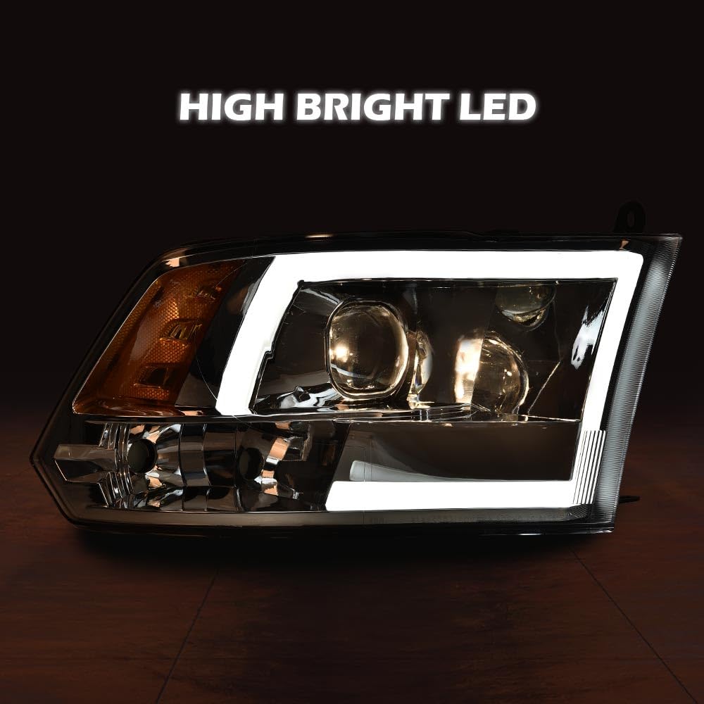 G-PLUS LED DRL Headlights Fit Dodge Ram 1500 2500 3500 2009-2012(New Body), Not Fit One Hole, Clear Lens Chrome Housing Amber Reflector Bumper Headlamps, faros delanteros Assembly