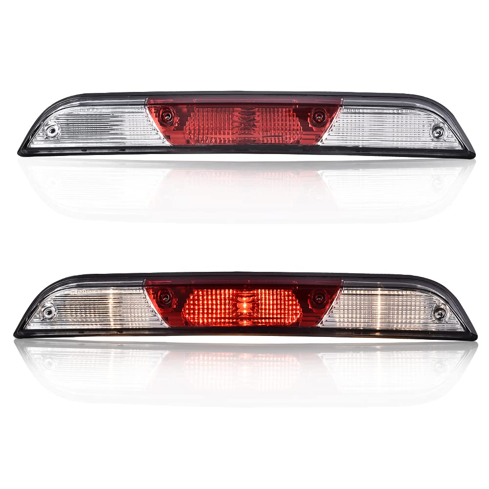 G-PLUS LED 3rd Third Brake Light Compatible with Ford F150 2015 2016 2017,Compatible with F250 F350 F450 F550 Super Duty 2017 High Mount Rear Stop Light Cargo Lamp Red & Clear Lens Chrome Housing